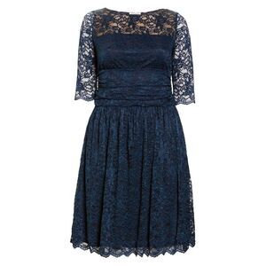 Kiyonna Womens Plus Size Luna Lace A-Line Dress 2X Navy - NWT $158